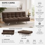 Sofá Cama Reclinable 2 en 1 de Tela Acolchada 175 cm Color Café Chocolate