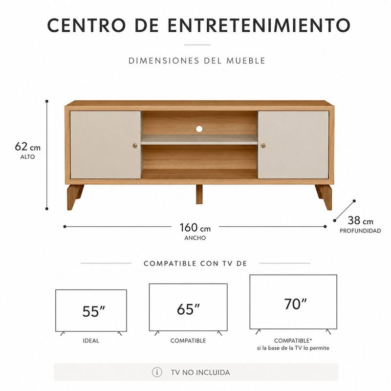 Rack para TV Porto en MDF y Melamina con Almacenamiento para TV de Hasta 70" Café y Beige 160 cm