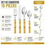 Set de 16 Cubiertos de Acero Inoxidable con Mango Diseño de Bambú