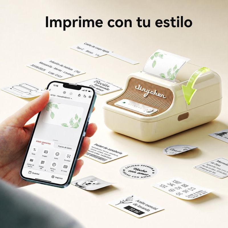 Etiquetadora Térmica Portátil B21 Bluetooth y USB-C para Etiquetas 0.8 a 2 Plg Crema