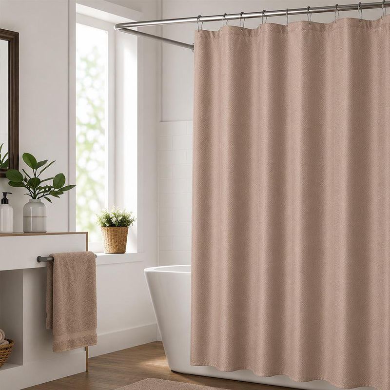 Set de Cortina para Baño con Liner y Ganchos 14 Piezas Diseño Texturizado Color Café