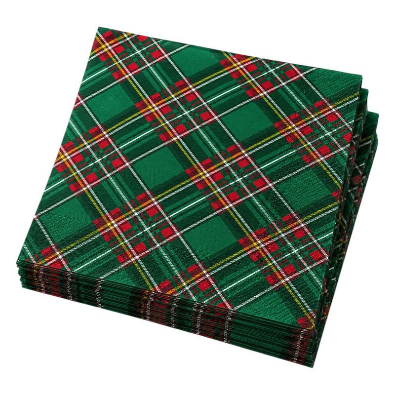 Set de 20 Servilletas Navideñas de 3 Capas 33 x 33 cm Cuadros Verdes