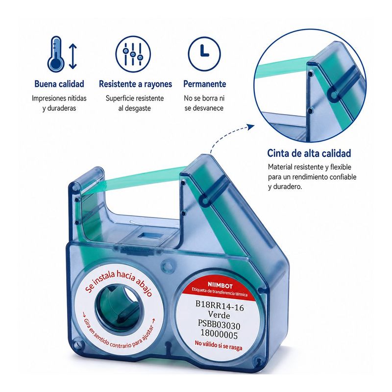 Cinta para Etiquetadora B18 y N1 para Transferencia Térmica Color Verde