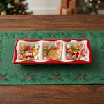 Plato Boquitero de Cerámica de Dolomita 3 Divisiones para Snacks Navideños Multicolor