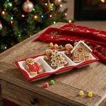 Plato Boquitero de Cerámica de Dolomita 3 Divisiones para Snacks Navideños Multicolor