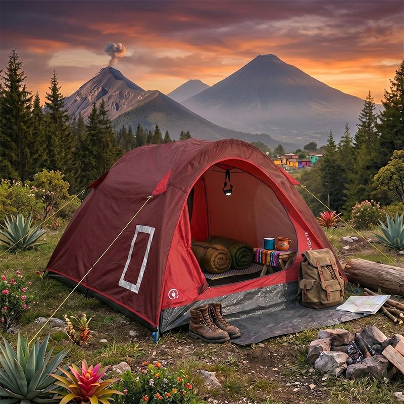 Carpa Tipo Iglú para 4 Personas Fresno IV de 240 x 210 x 150 cm Roja