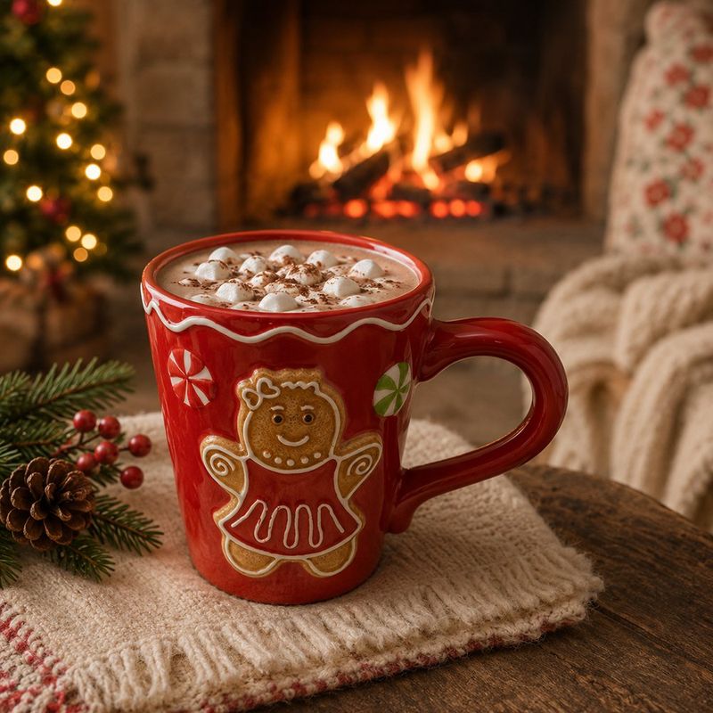 Taza de Cerámica de Dolomita 11.5 oz para Bebidas Calientes Diseño Galleta de Jengibre