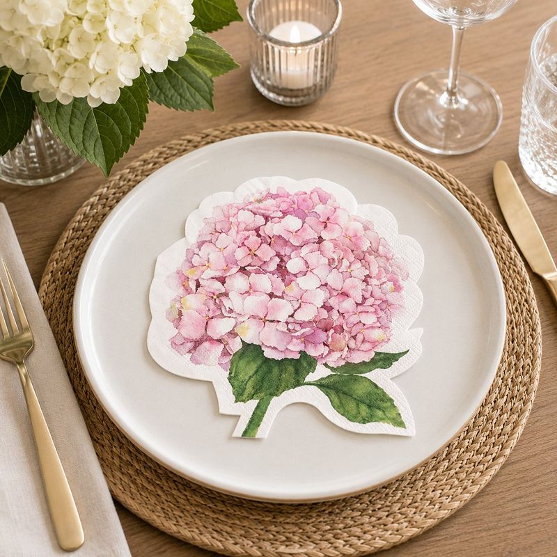 Set de 20 Servilletas de Papel 33 x 33 cm de 3 Capas con Hortensia Rosa