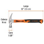 Martillo de Uña Recta Mango de Fibra de Vidrio 16 oz