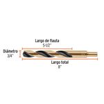 Broca para Metal y Madera HSS Trugold de 3/4 x 8 plg