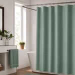 Set de Cortina para Baño con Liner y Ganchos 14 Piezas Diseño Texturizado Color Verde Oscuro
