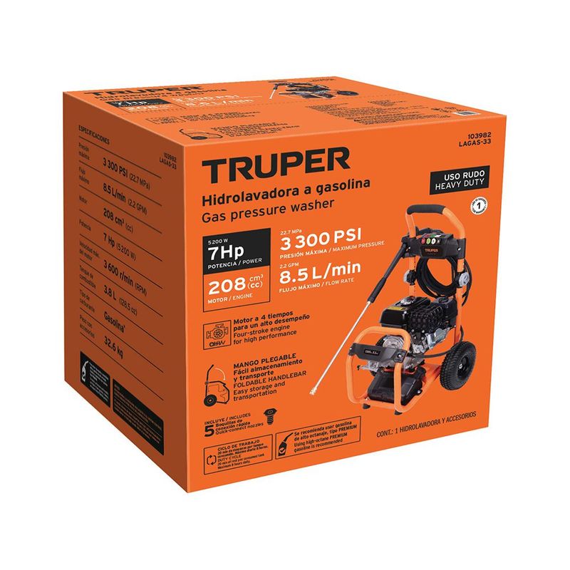 Hidrolavadora a Gasolina 3300 PSI y 7 HP Heavy Duty