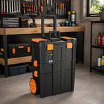 Caja para Herramientas Desmontable 3 en 1 con Ruedas 53 Litros Negro con Naranja