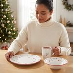 Vajilla de Gres 12 Piezas para Mesa Navideña Diseño Muérdago Multicolor