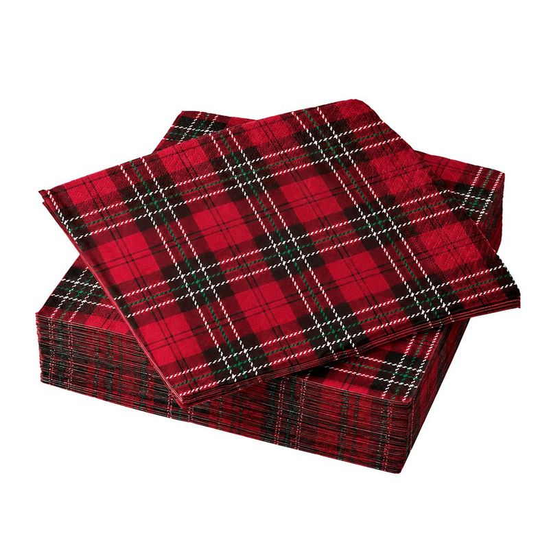 Set de 20 Servilletas Navideñas de 3 Capas 33 x 33 cm Cuadros Rojos y Negros