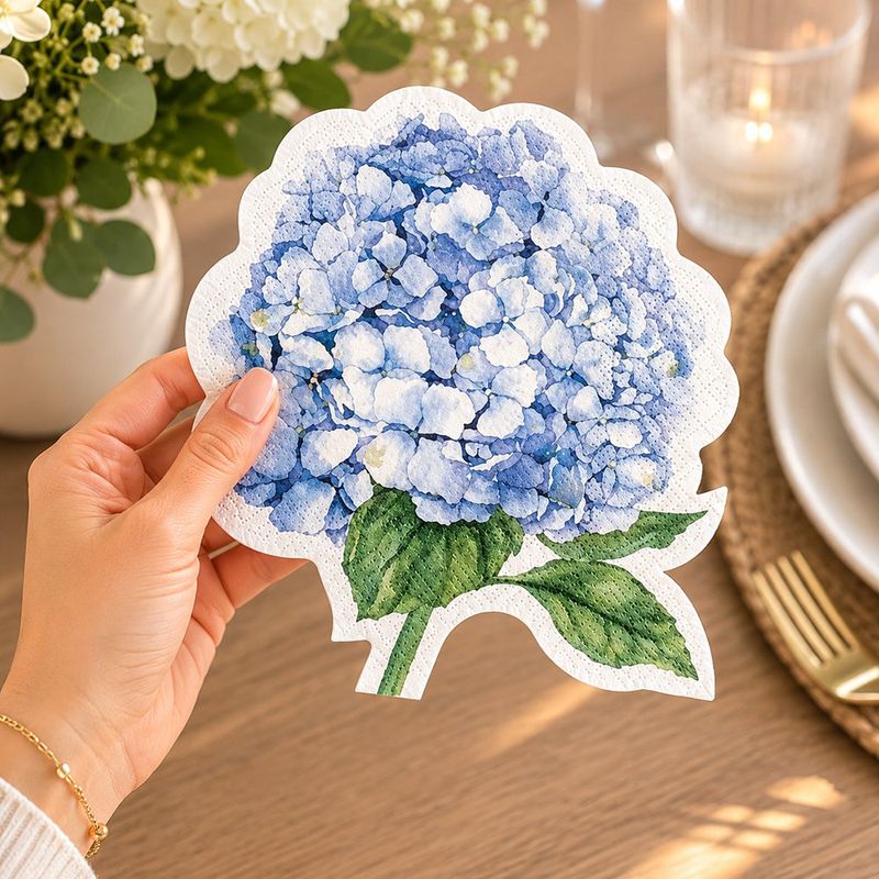 Set de 20 Servilletas de Papel 33 x 33 cm de 3 Capas con Hortensia Azul