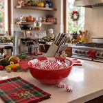 Bowl de Cerámica de Dolomita para Snacks Diseño Bastón Navideño Rojo y Blanco