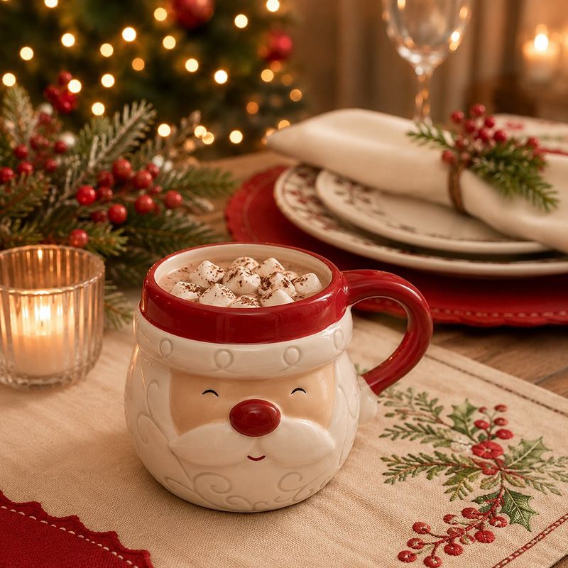Taza de Cerámica de Dolomita 15.5 oz para Bebidas Calientes Diseño Santa Rojo