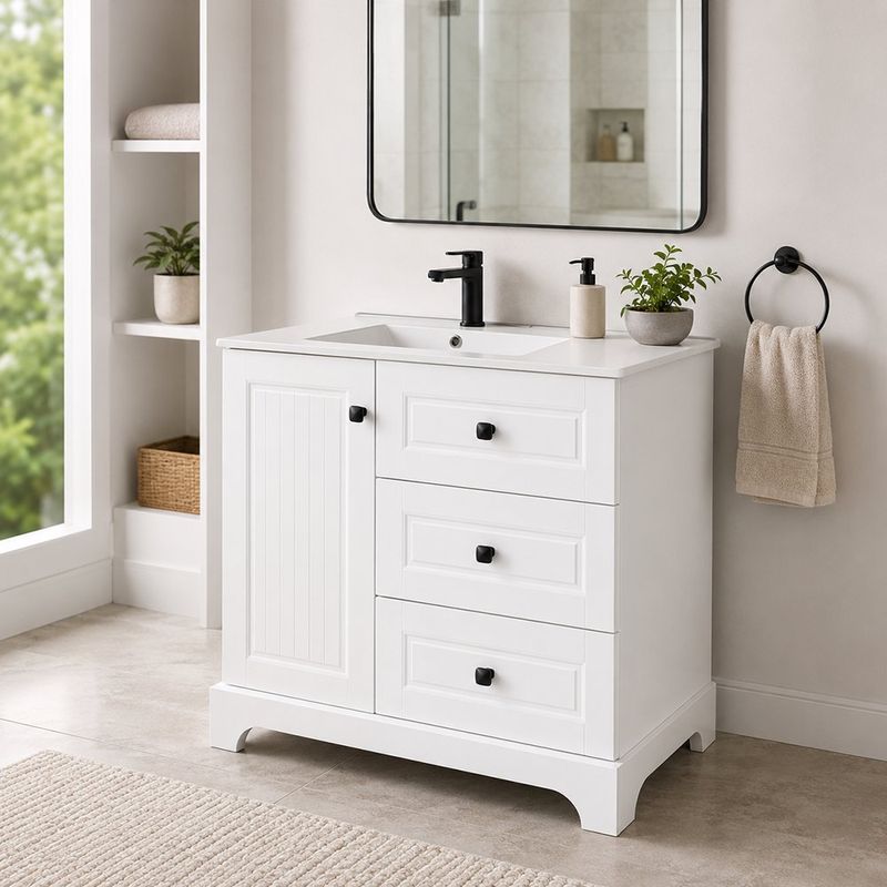Vanity Blanco Blake con Lavamanos y Gavetas 32 plg Color Blanco