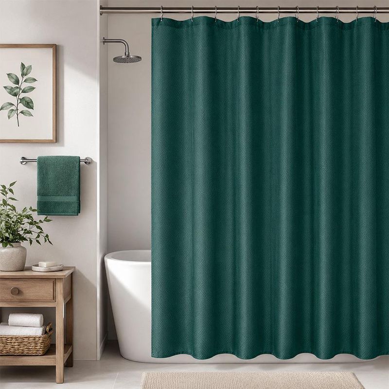 Set de Cortina para Baño con Liner y Ganchos 14 Piezas Diseño Texturizado Color Verde