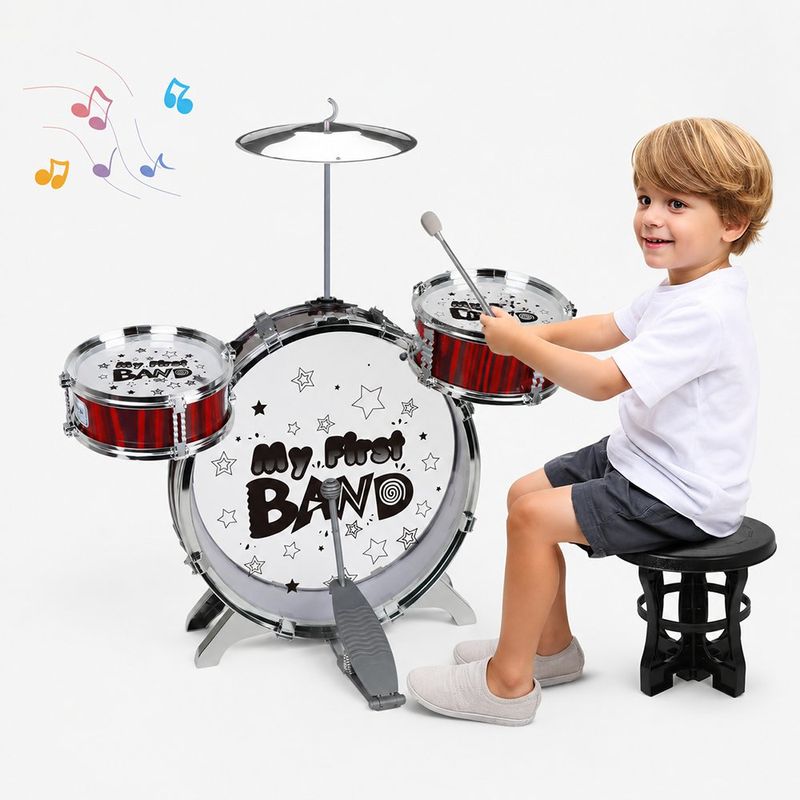 Batería Musical Infantil 7 piezas con Pedal y Banco