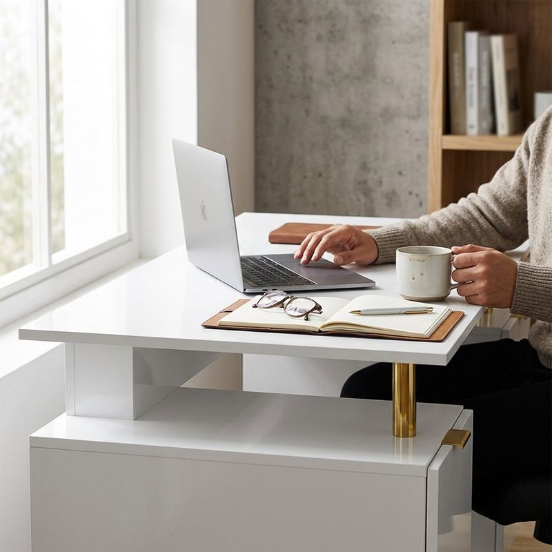 Escritorio con Cajones Elegance Blanco y Dorado