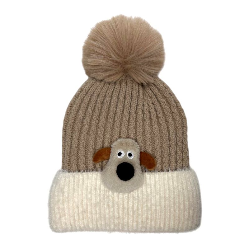 Gorro Infantil Tejido de Invierno con Pompón y Perrito