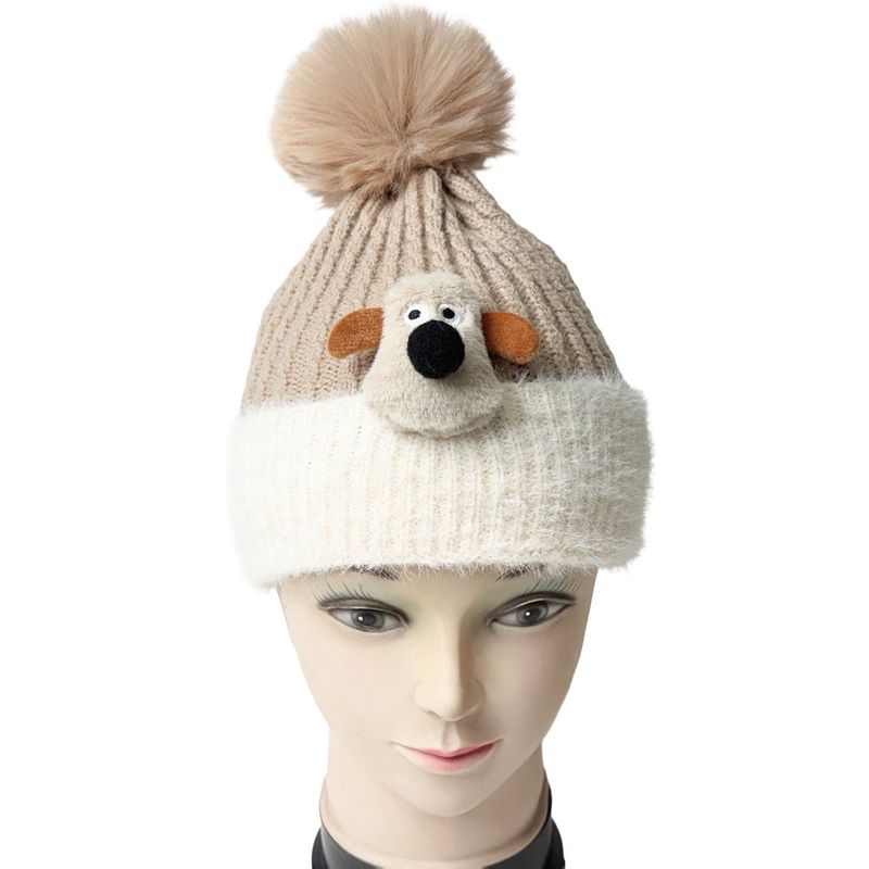 Gorro Infantil Tejido de Invierno con Pompón y Perrito