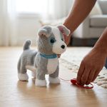 Peluche Interactivo de Perro en Color Gris con Correa