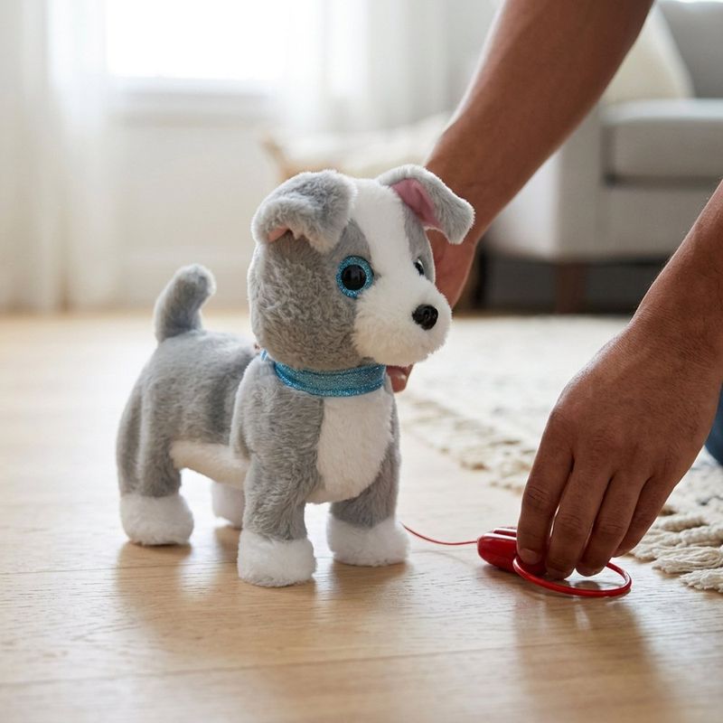Peluche Interactivo de Perro en Color Gris con Correa