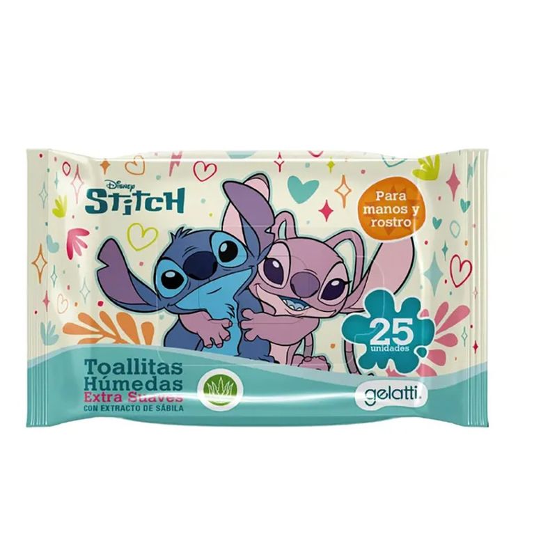 Toallas Húmedas Stitch con Sábila para Manos y Rostro, 25 Unidades