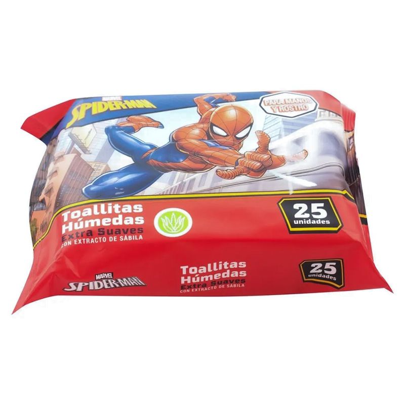 Toallas Húmedas Spider-Man con Sábila para Manos y Rostro, 25 Unidades