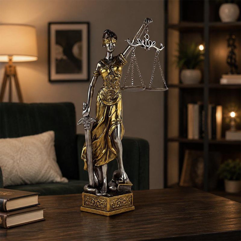 Figura Decorativa Dama de la Justicia 41 cm Color Dorado Mate