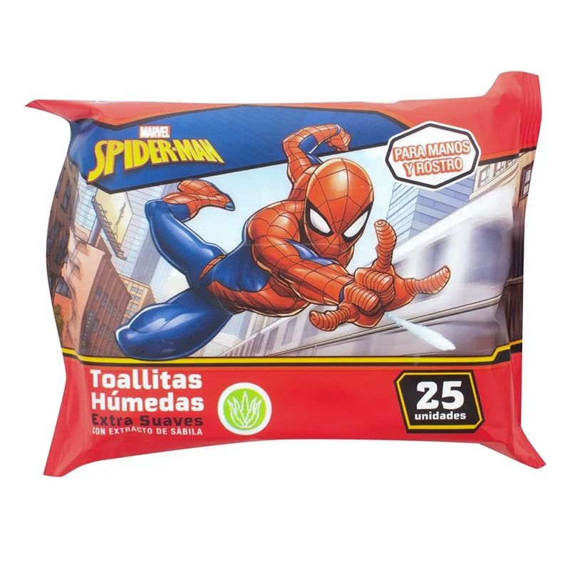 Toallas Húmedas Spider-Man con Sábila para Manos y Rostro, 25 Unidades
