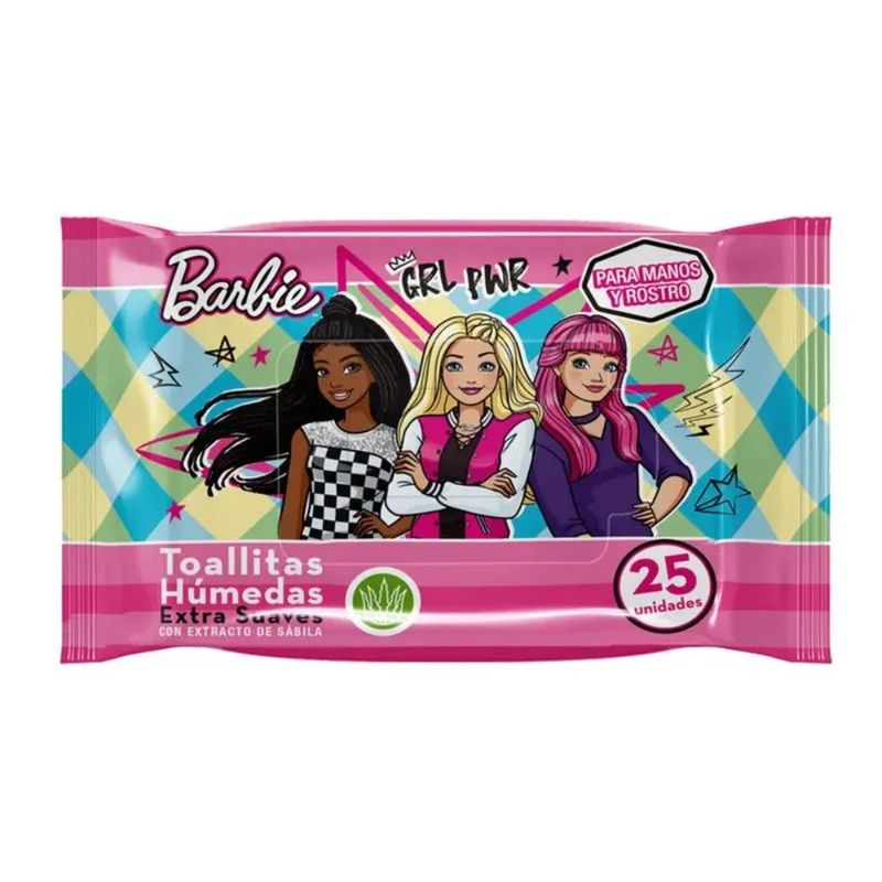 Toallas Húmedas Barbie con Sábila para Manos y Rostro, 25 Unidades
