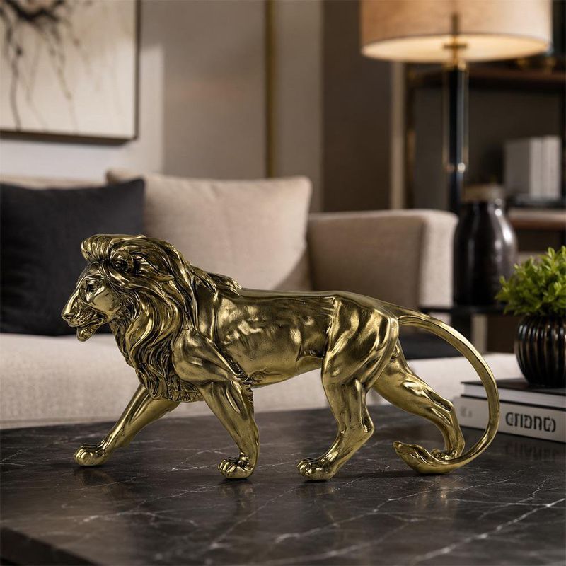 Figura Decorativa León Caminando Dorado 23 cm