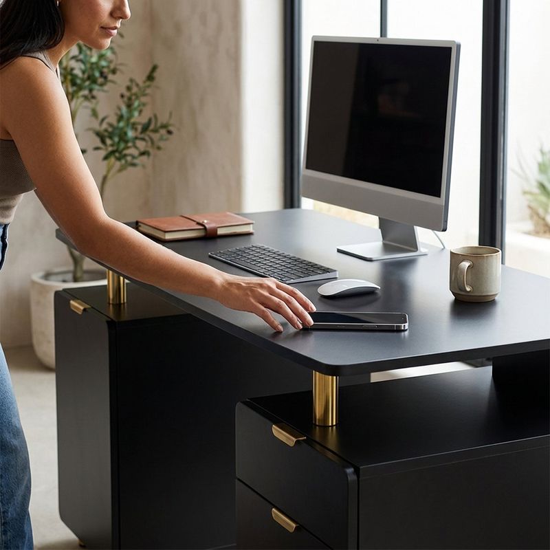 Escritorio con Gavetas Elegance Color Negro y Dorado