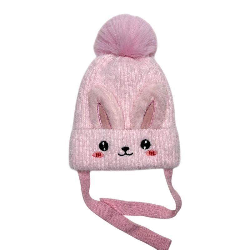 Gorro Infantil de Invierno con Orejas de Conejo Rosa