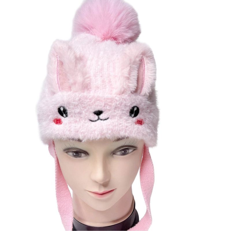 Gorro Infantil de Invierno con Orejas de Conejo Rosa