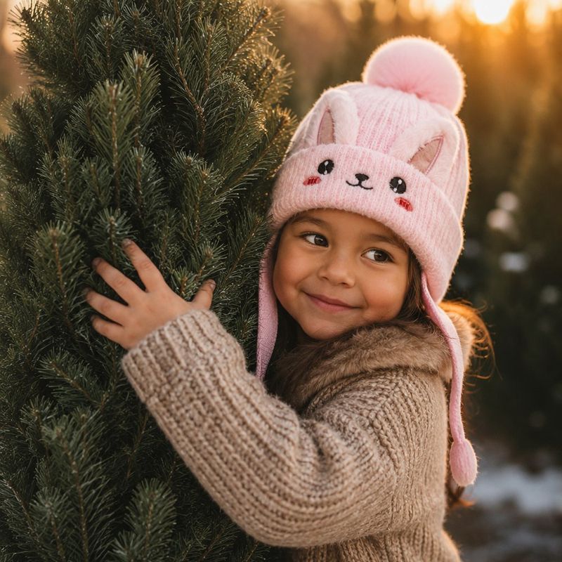 Gorro Infantil de Invierno con Orejas de Conejo Rosa