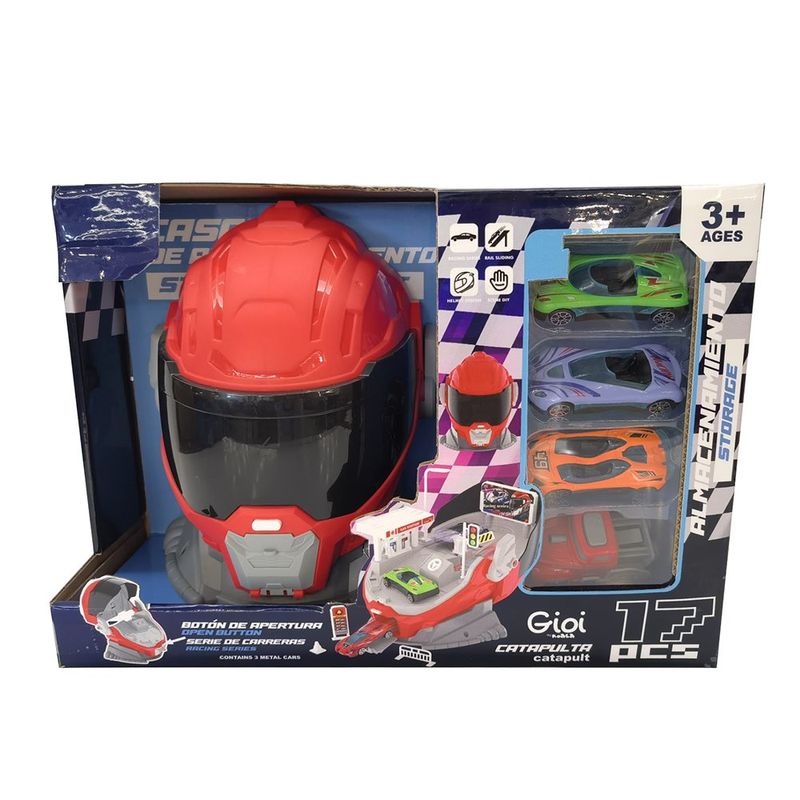Set de Juguetes Casco Lanzador de Vehículos en Color Rojo de 17 Piezas