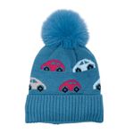 Gorro Infantil de Invierno con Diseño de Carritos y Pompón