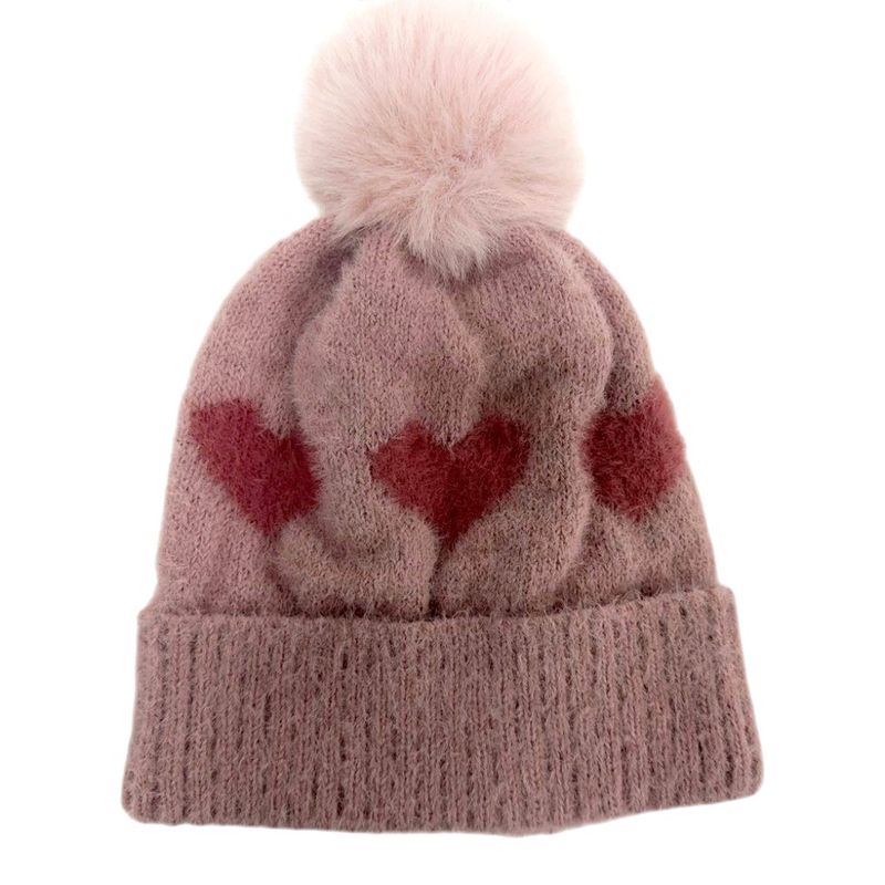 Gorro Infantil de Lana con Corazones y Pompón para Frío