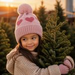 Gorro Infantil de Lana con Corazones y Pompón para Frío