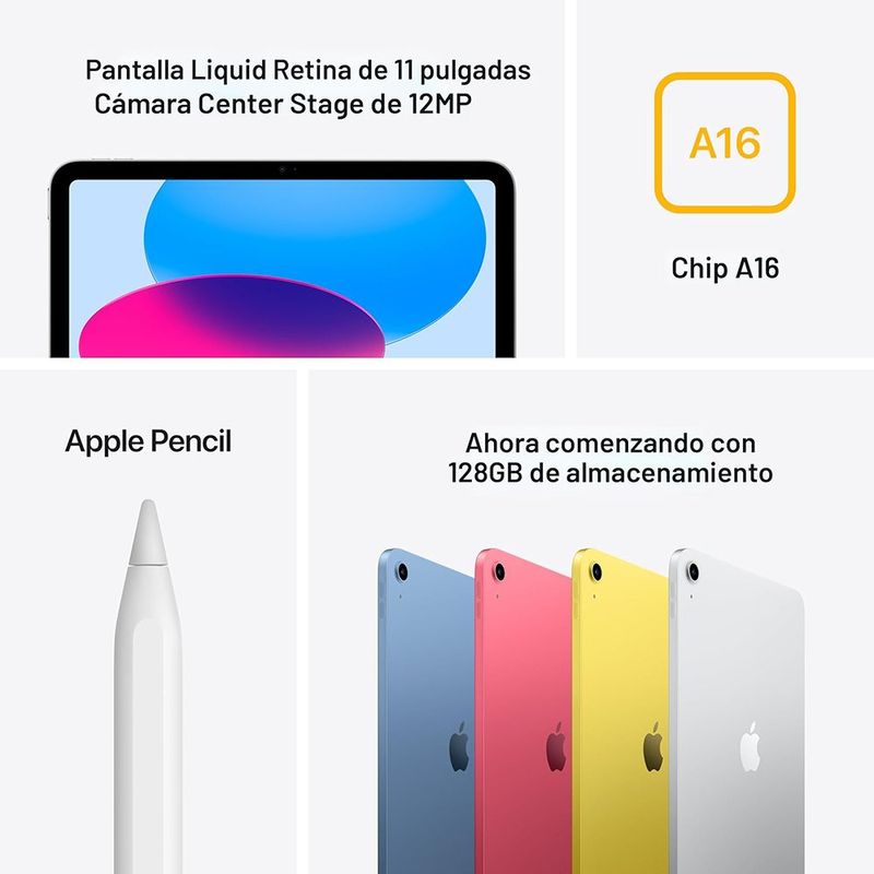 Tablet iPad 11 Plg A16 128 GB WiFi con Pantalla Liquid Retina Color Plateado