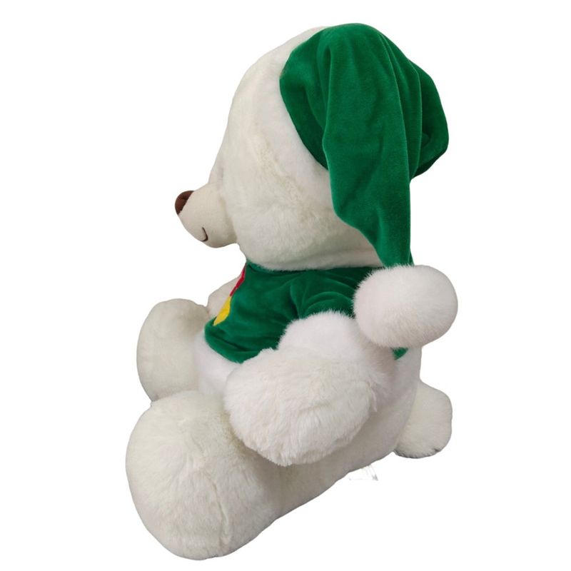 Peluche de Osito Navideño 13 plg para Niños Color Blanco y Traje Verde