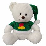 Peluche de Osito Navideño 13 plg para Niños Color Blanco y Traje Verde