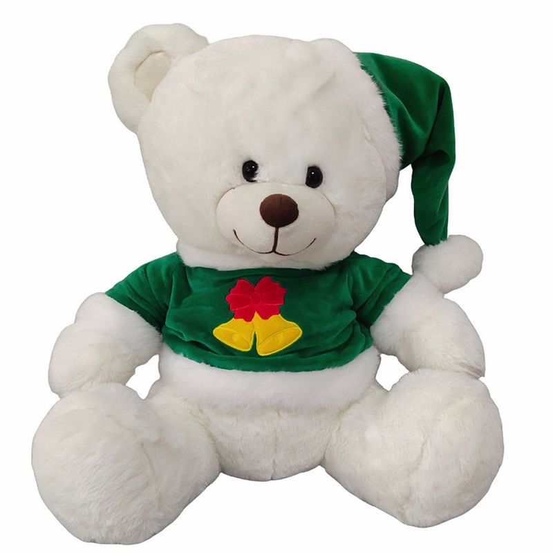 Peluche de Osito Navideño 13 plg para Niños Color Blanco y Traje Verde