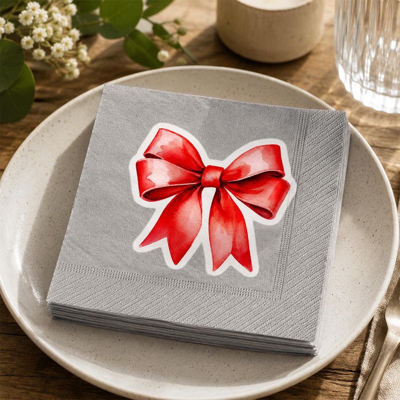 Set de 20 Servilletas de Papel 33 x 33 cm de 3 Capas con Diseño de Moña