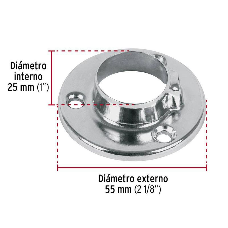 Brida de Acero Cromado para Tubo Redondo de Closet